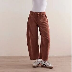 Free People Wide Leg Corduroy Pants in Rust Brown